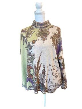 Etro Milano Multicolor Wool Silk Cashmere Turtleneck Sweater Size 40 Made In Ita